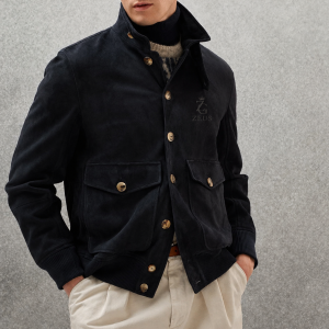 Model wearing black ZeusGroup signature field jacket