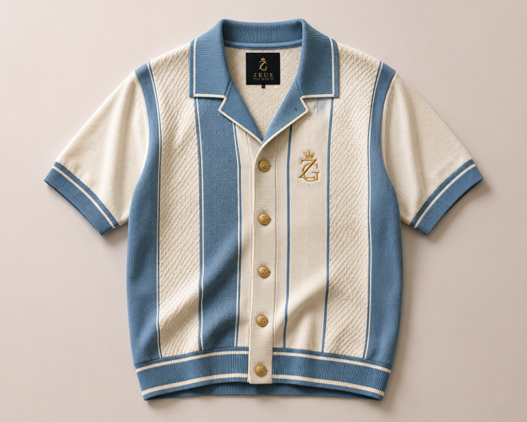 ZeusGroup Blue Stripe Knit Resort Shirt