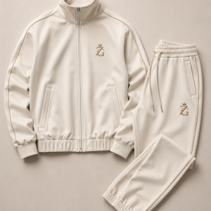 ZeusGroup cream unisex tracksuit set with full zip jacket and matching joggers