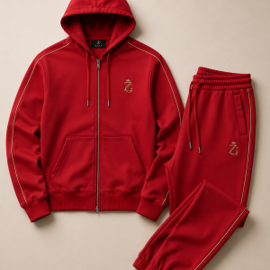 ZeusGroup red unisex tracksuit set with hooded zip jacket and matching joggers