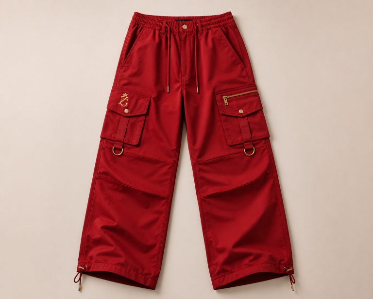 ZeusGroup Red Utility Cargo Trousers